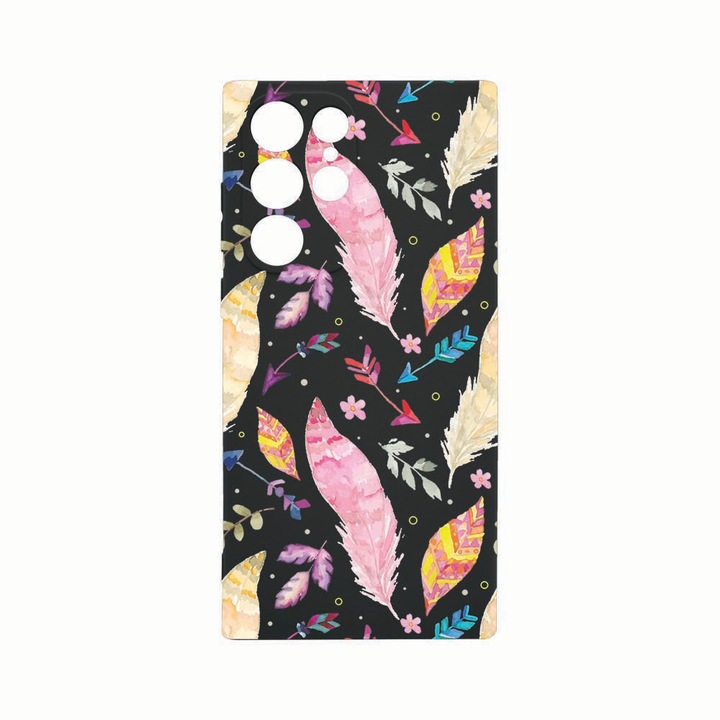 Силиконов калъф Unique за Samsung Galaxy S22 Ultra, Happy Feathers, защита на камерата, Black c-B 68