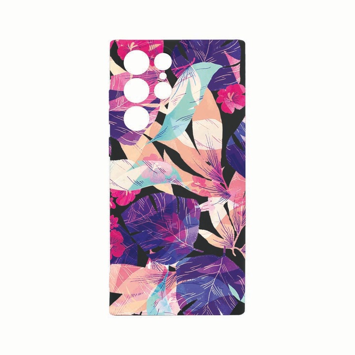 Силиконов калъф Unique за Samsung Galaxy S22 Ultra, Tropical Flowers, защита на камерата, Black c-B 71