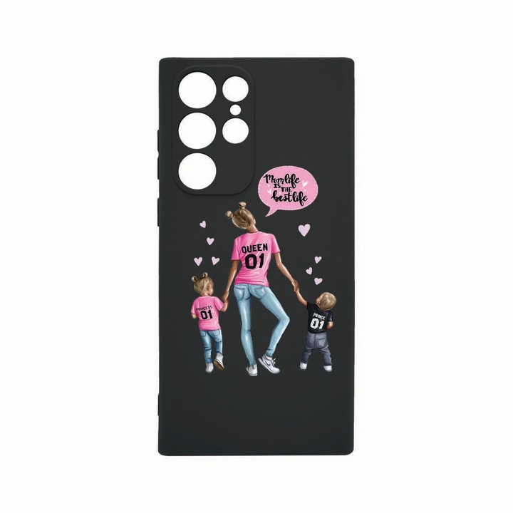 Силиконов калъф Unique за Samsung Galaxy S22 Ultra, Mom Life Boy And Girl, защита на камерата, Black c-B 557