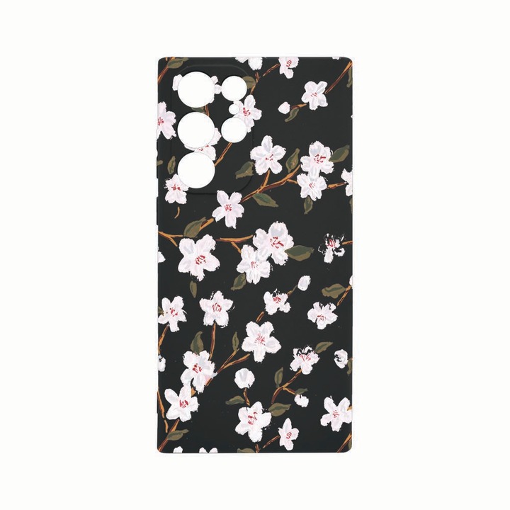 Силиконов калъф Unique за Samsung Galaxy S22 Ultra, Spring Flower, защита на камерата, Black c-B 512