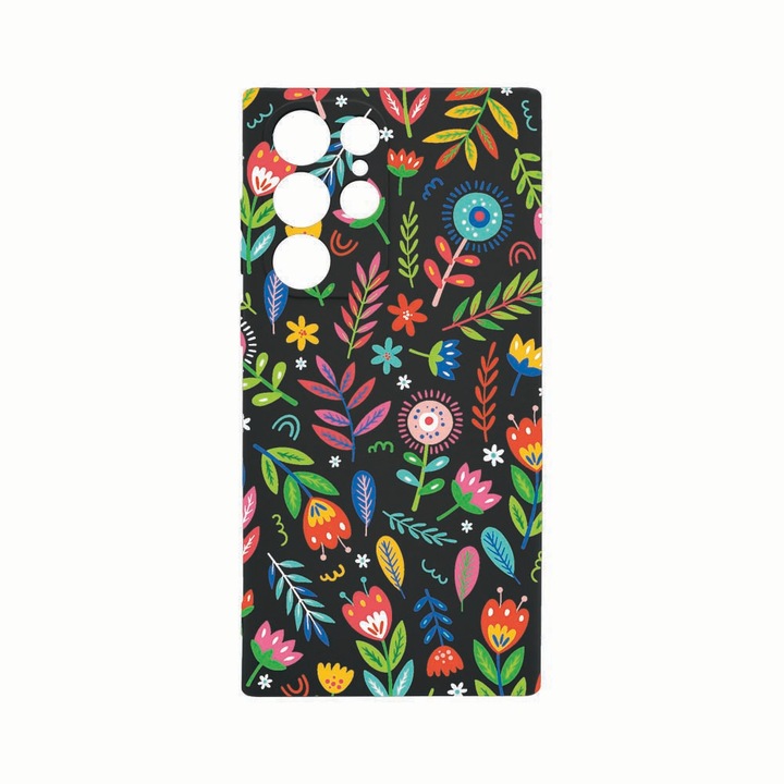 Силиконов калъф Unique за Samsung Galaxy S22 Ultra, Happy Flowers, защита на камерата, Black c-B 756