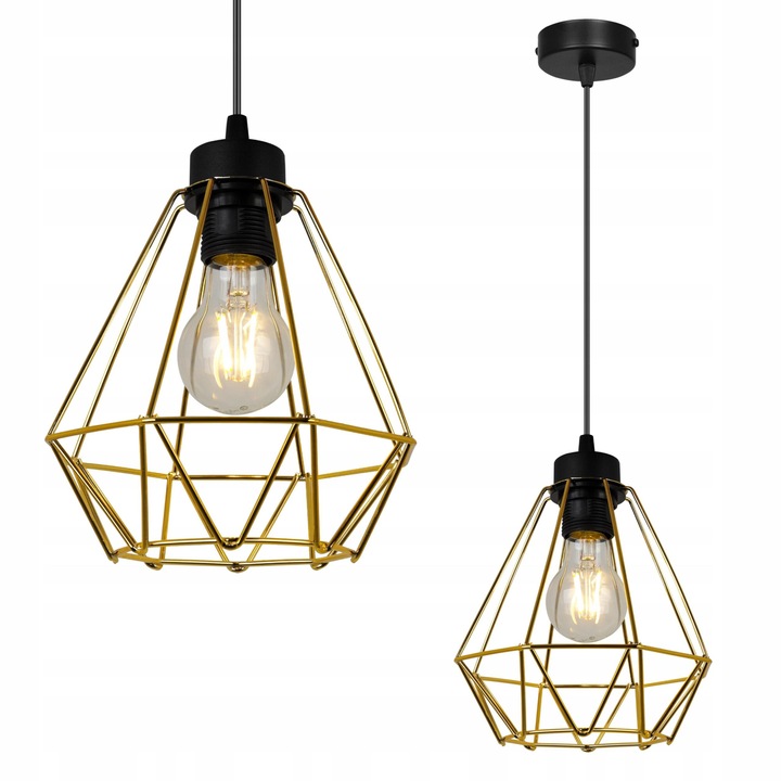 Plafoniera suspendata, LightHome, Nuvola Gold, Retea de alimentare, 60 W, 1 punct de lumina, 19 cm, 90x19 cm, E27, metal, Auriu/Negru