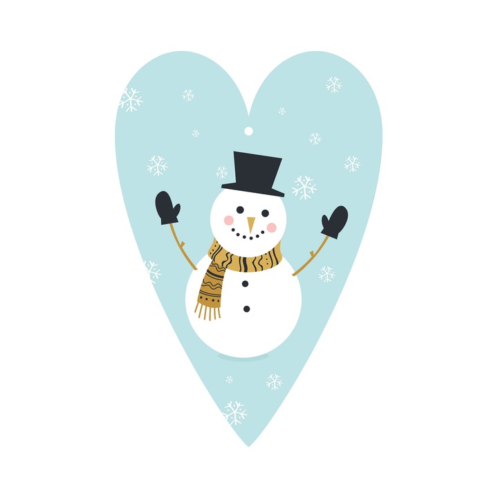Felicitare, Pentru Craciun, Inima, Om de zapada, Verde