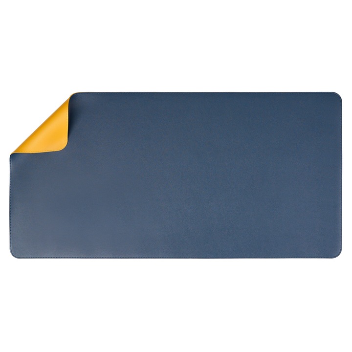 Mousepad mare XL, APO®, pentru Office, Gaming, Protectie birou, din Piele pu, Ergonomic, Impermeabil, Margine cusuta, cu doua fete, Albastru/Galben, 80x40cm