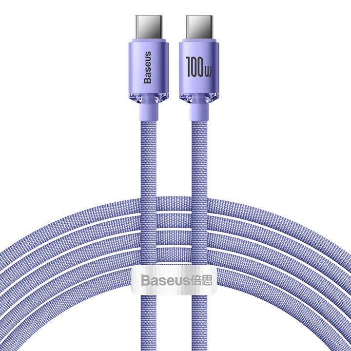 Töltő- és adatátviteli kábel Type-C-C Type-C teljesítmény 100W, alumínium, 2m hosszú, C395, lila