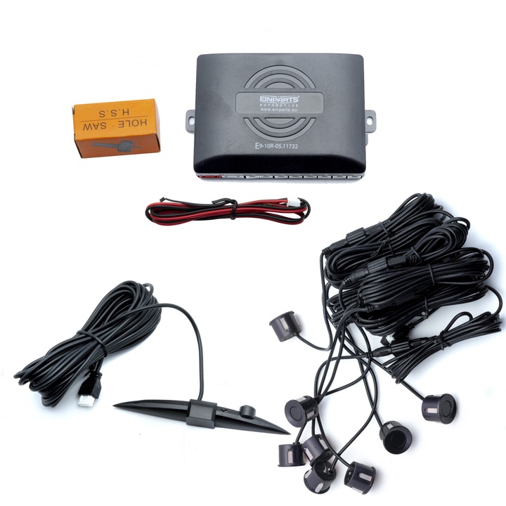 EinParts 8 db-oa Tolatóradar készlet, LED kijelző, 12V, 22 mm, kvarcszürke