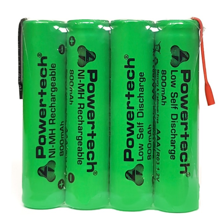 Set 4 baterii reincarcabile, PowerTech, 800 mAh, AAA HR03, 4.8V