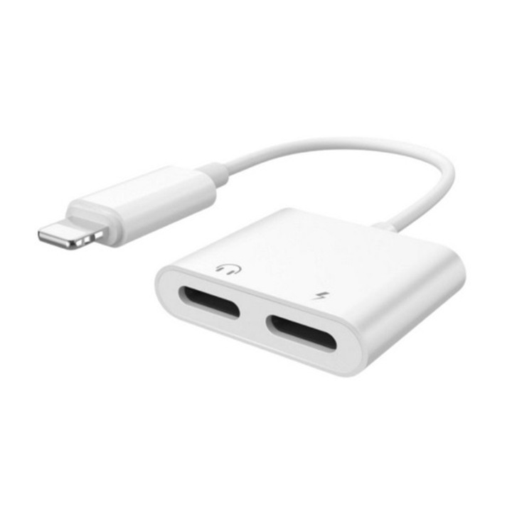 Apple iPhone 14 Plus / iPhone 14 Pro / iPhone 14 Joyroom audió adapter és töltő (2 lightning 8pin aljzat - lightning 8pin, elosztó) fehér, S-Y104_2-LIGHTNING, gyártói csomagolás
