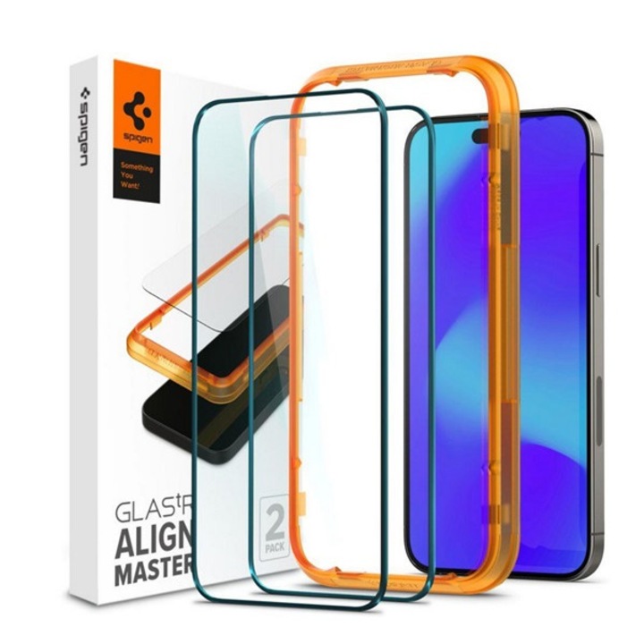 Spigen alm fc képernyővédő üveg 2db, 2.5d, extra karcálló, 9h, ultravékony, színkiemelés, fekete, kompatibilis: Apple iPhone 14 Pro Max