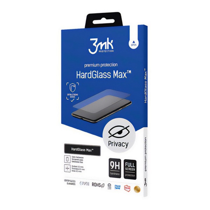 3mk hard glass max privacy képernyővédő üveg, 3d, betekintés védelem, 0.3mm, 9h, fekete, kompatibilis: Apple iPhone 14 / iPhone 13 Pro / iPhone 13