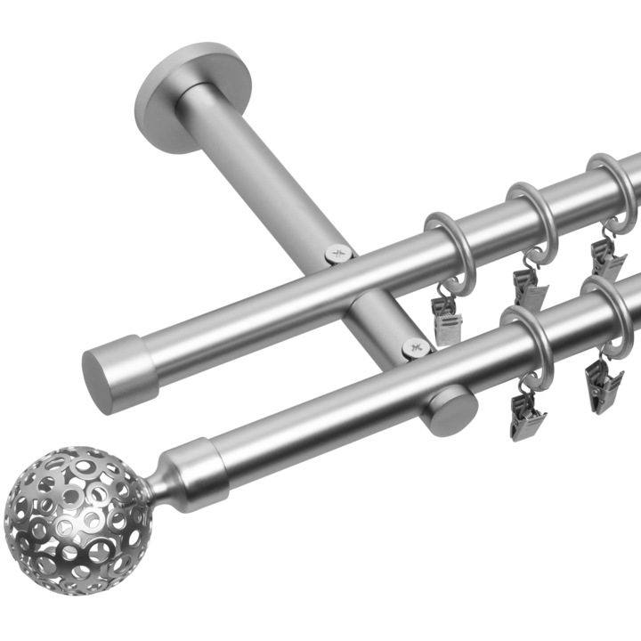 Galerie metalica dubla moderna 19/19mm Bila Ajurata Crom mat 300 cm