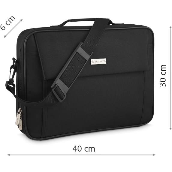 Geanta laptop dama, barbat, 15.6 inch, Zagatto, Neagra, Dimensiuni 30x40x6 cm, Atasabila la troler, Impermeabila, Pentru notebook, Eleganta, Business, ZG639