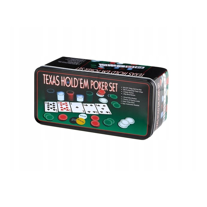Set Poker Texas Hold'em, Verk Group, cu 200 de jetoane, carti de joc si accesorii, 24.5 x 11 x 12cm, 1,6kg