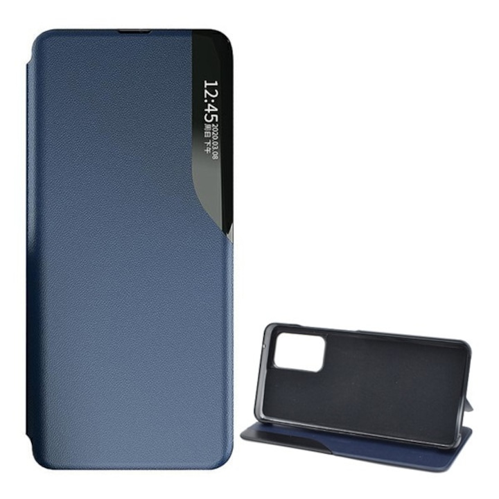 Samsung Galaxy A52s 5G (SM-A528) / Galaxy A52 5G (SM-A526F) / Galaxy A52 4G (SM-A525F) Gigapack tok álló, eco bőr hatású (aktív flip, oldalra nyíló, asztali tartó funkció, hívószám kijelzés, view window) sötétkék, gigapack csomagolás