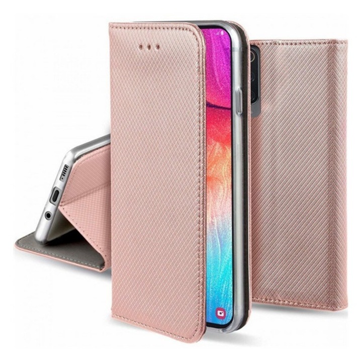 Gigapack mobiltelefon tok álló, bőr hatású, flip, oldalra nyíló, asztali tartó, rombusz, rozéarany, kompatibilis: Xiaomi Redmi A2 / Redmi A1
