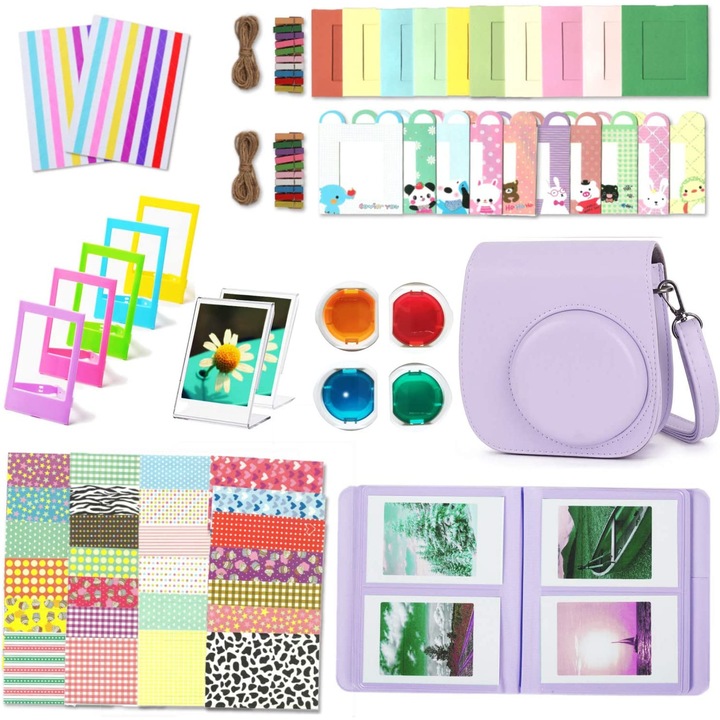 Set accesorii aparatul foto instant, LaiXiaoBei, Compatibil cu Instax Mini 11, Mov