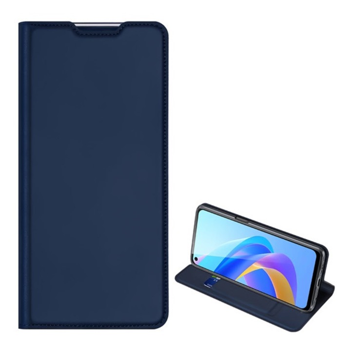 Oppo A76 / Realme 9i Dux ducis skin pro tok álló, bőr hatású (flip, oldalra nyíló, bankkártya tartó, asztali tartó funkció) sötétkék, GP-123332, gyártói csomagolás