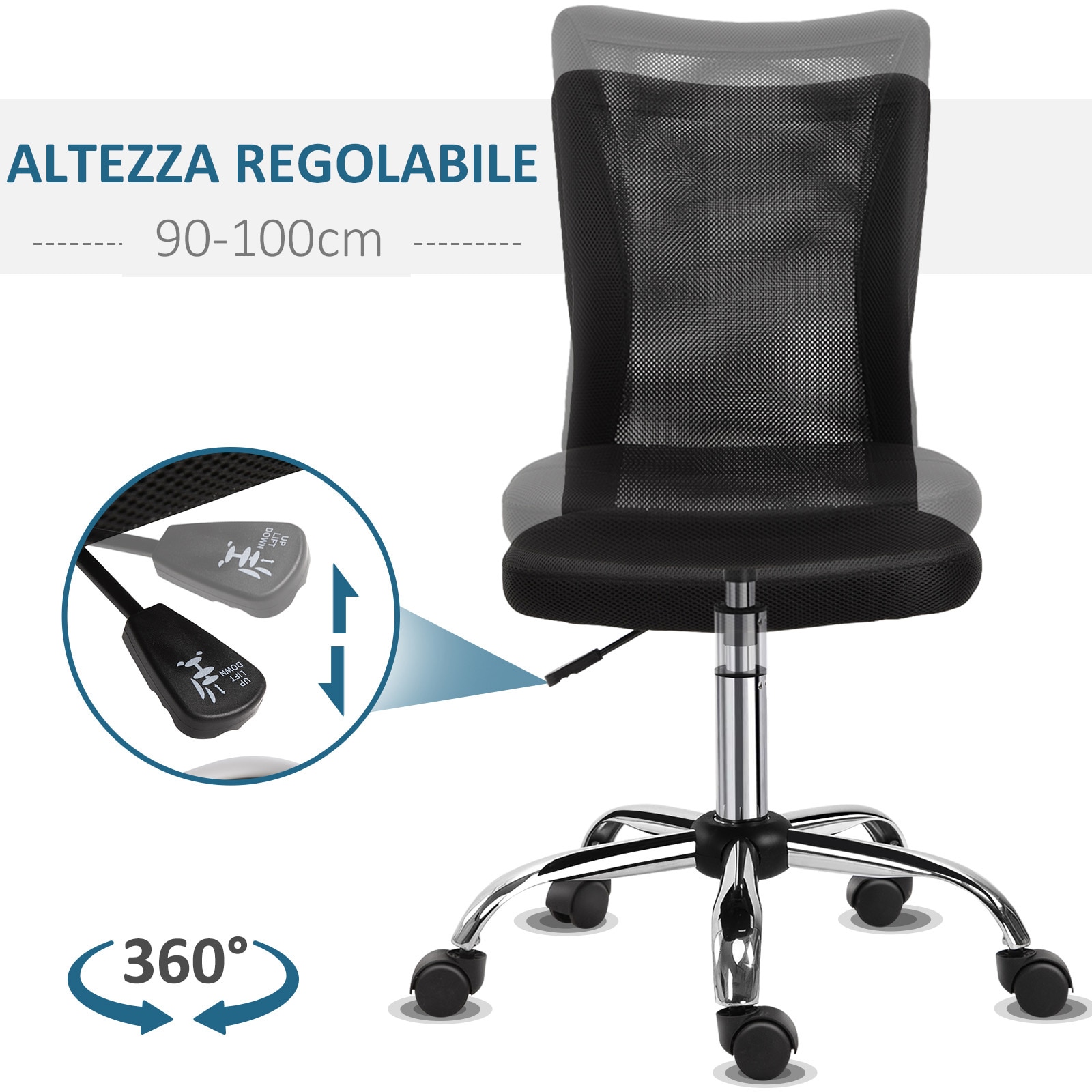 Scaun Birou Fara Roti Scaun de Birou Vinsetto, Ergonomic Rotativ cu 5 Roti Inaltime ...