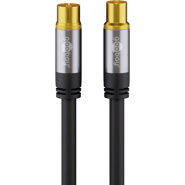 Cablu coaxial negru, 2 metri, mama-tata, aurit, UHD-TV