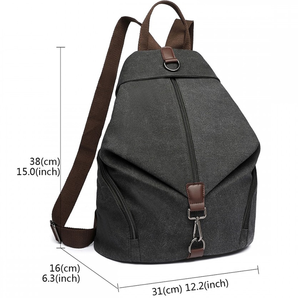 Rucsac pentru dame, din panza, antifurt, KONO, EB2044BK, Negru