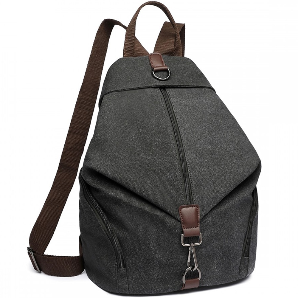 Rucsac pentru dame, din panza, antifurt, KONO, EB2044BK, Negru