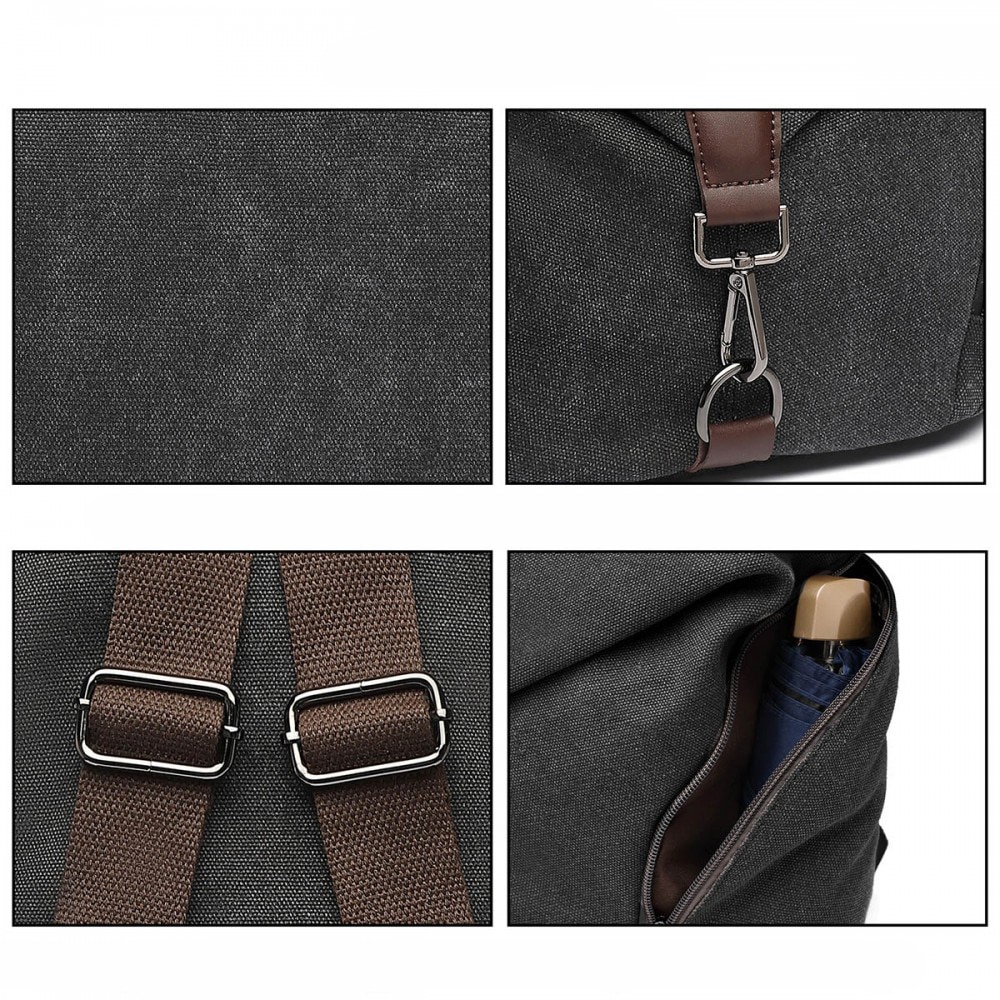 Rucsac pentru dame, din panza, antifurt, KONO, EB2044BK, Negru