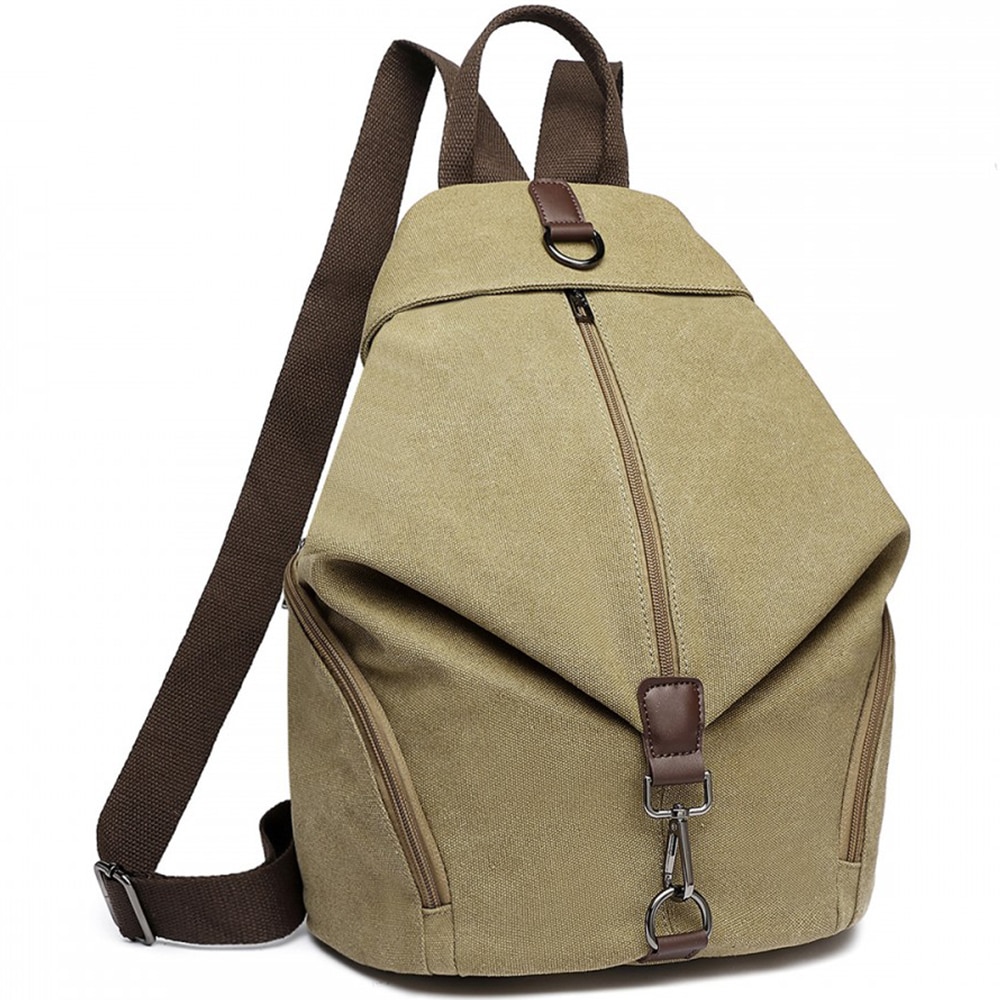 Rucsac pentru dame, din panza, antifurt, KONO, EB2044KI, Khaki