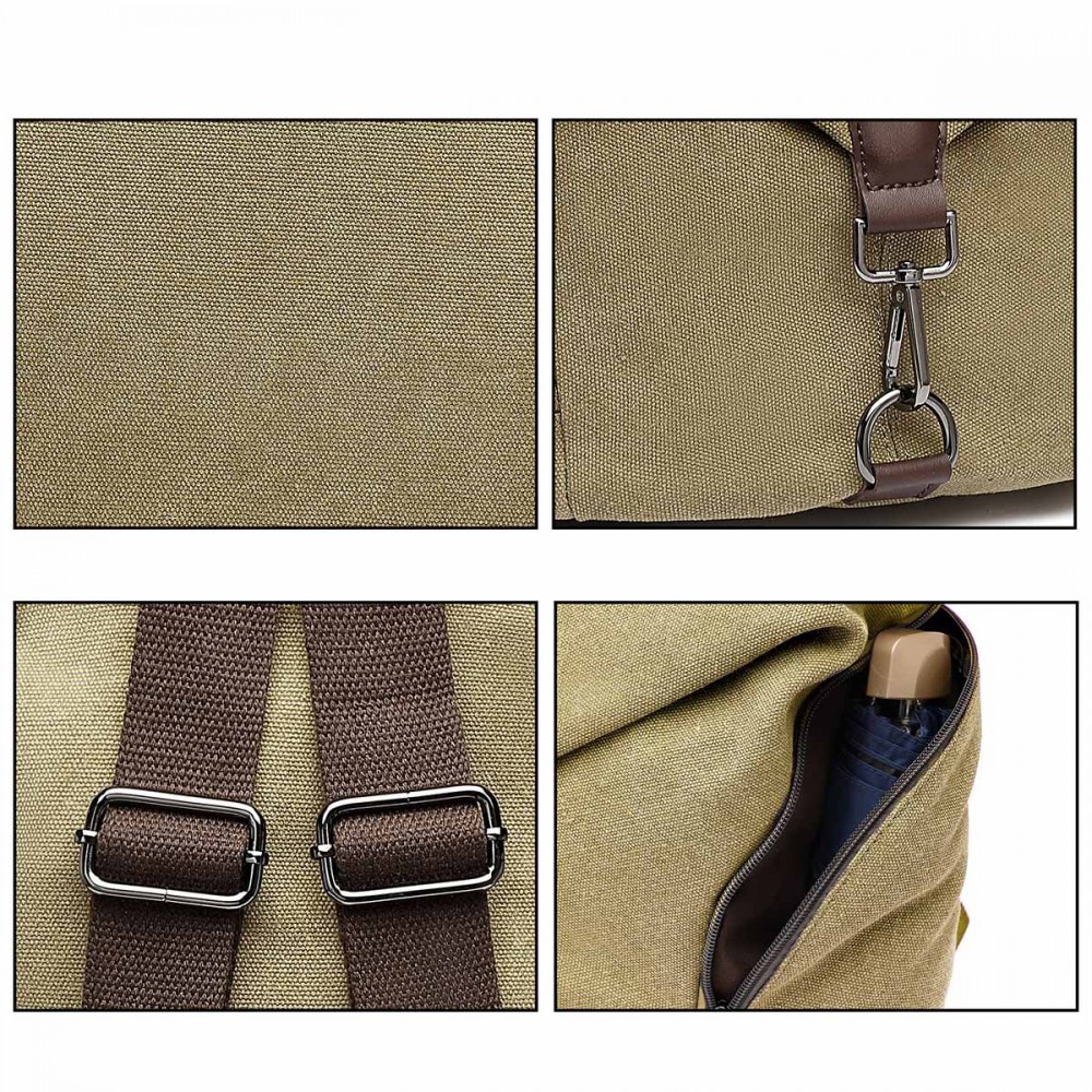 Rucsac pentru dame, din panza, antifurt, KONO, EB2044KI, Khaki