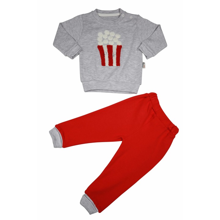 Compleu Fetite "Fun" 2 Piese Bluza Maneca Lunga Si Pantaloni Lungi, Gri
