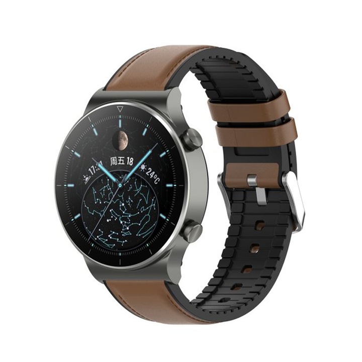 Curea Ceas SmartWatch din piele PU pentru Samsung Galaxy Watch 4, Galaxy Active 1 / 2, 40 mm / 44 mm, Stylish Design, Comfy to Wear, Easy to install, Maro