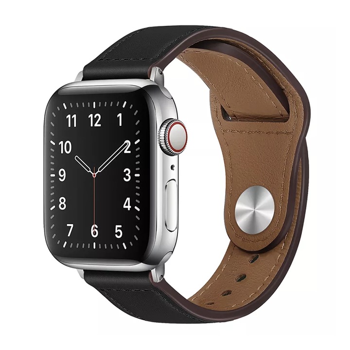 Curea Ceas SmartWatch din piele PU pentru Apple Watch 38 mm / 40 mm / 41 mm, Designed for Men, Comfy to Wear, Bratara Magnetica, Negru