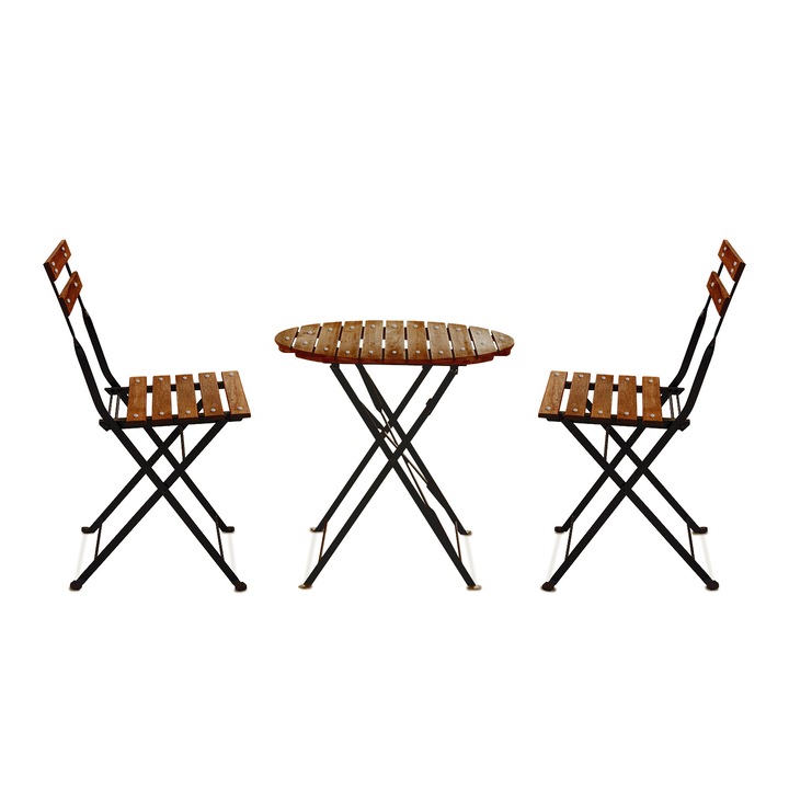 Set doua scaune + masa, Frankystar, Lemn, 60 x 60 x 71 cm, 42 x 40 x 81 cm, Maro