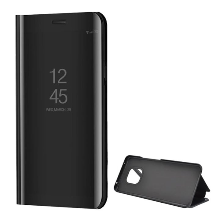 Huawei Mate 20 Pro Gigapack tok álló (aktív flip, oldalra nyíló, asztali tartó, tükrös) fekete, gigapack csomagolás