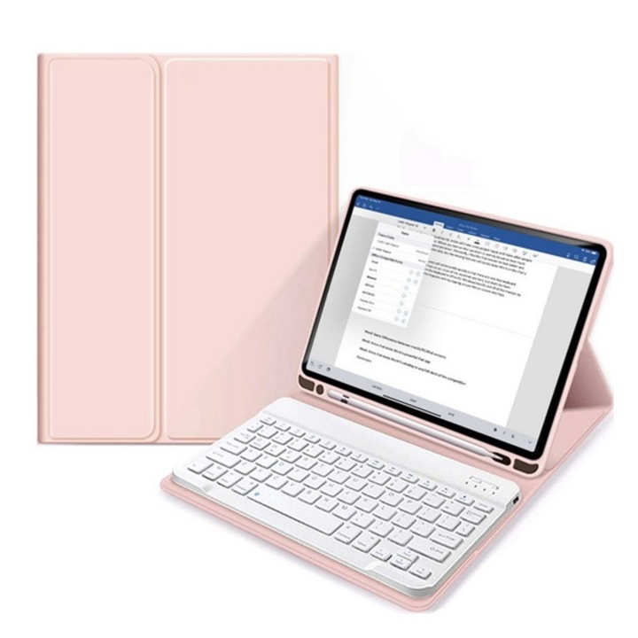 Gigapack tabletvédő álló, bőr hatású, flip, bluetooth billentyűzet, asztali tartó, qwerty, angol nyelvű, ceruza tartó, rozéarany, kompatibilis: Apple IPAD Air 11, 2025, / IPAD Pro 11, 2022, / IPAD Pro 11, 2021