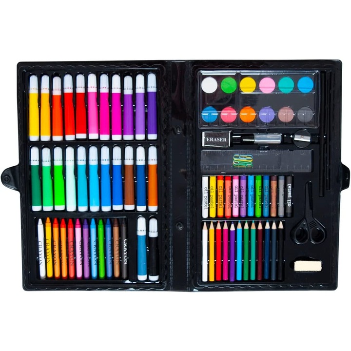 Set de pictura si desen, 86 bucati, arta, pictura, desen, depozitare tip servieta, 33,5 x 27 x 3.5 cm