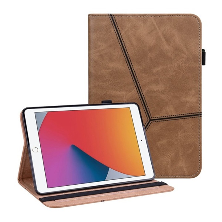 Apple IPAD 10.2 (2021) / IPAD 10.2 (2020) / IPAD 10.2 (2019) Gigapack tok álló, bőr hatású (aktív flip, oldalra nyíló, asztali tartó funkció, bankkártya tartó, koptatott bőrhatás) barna