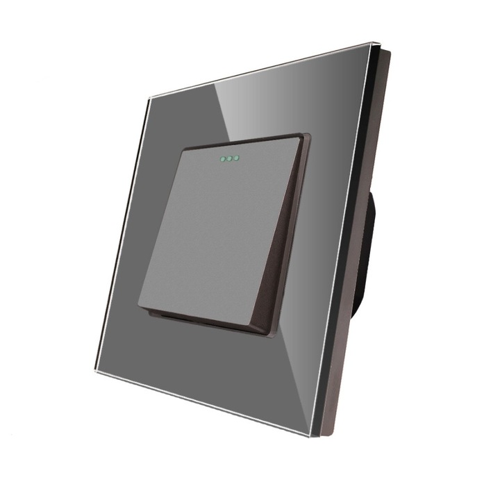 Intrerupator Simplu Cap Scara Mecanic LUXION cu Rama din Sticla, Gri