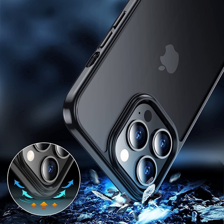 Tok iPhone 13 PRO MAX telefonhoz, MobileSmart, Hybrid ultra slim, Anti-Shock hátlap, kemény tok, Fekete