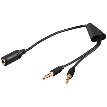 Cablu audio 4 pini jack 3,5mm mama la 2x jack 3,5mm stereo tata, 0,1m, contacte aurite, Goobay Cablu audio 4 pini jack 3,5mm mama la 2x jack 3,5mm stereo tata, 0,1m, contacte aurite, Goobay