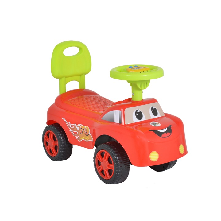 Masinuta pentru copii Moni Keep Riding Rosu fara pedale, greutate admisa 25 kg cu spatar si melodii