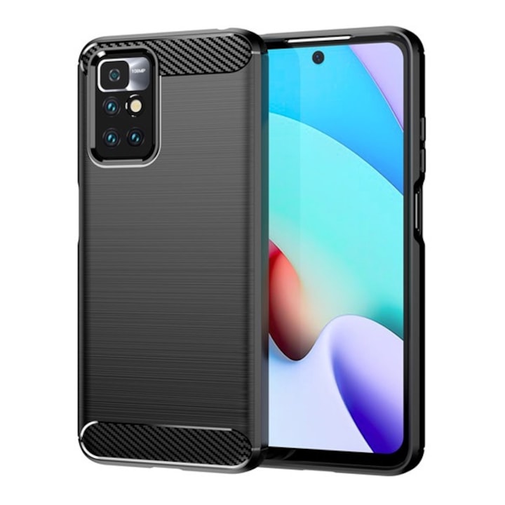 Xiaomi Redmi 10 (2022) / Redmi 10 (2021) Gigapack szilikon telefonvédő (közepesen ütésálló, légpárnás sarok, szálcsiszolt, karbon minta) fekete, gigapack csomagolás