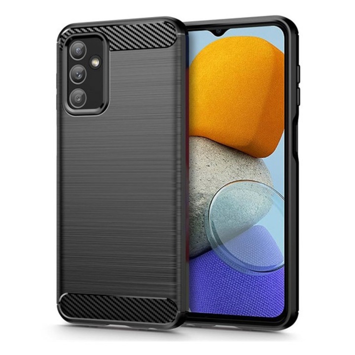 Gigapack szilikon mobiltelefon tok, ütésállóság, légpárnás sarok, szálcsiszolt, karbon minta, fekete, kompatibilis: Samsung Galaxy M13, SM-M135, / Galaxy M23, SM-M236
