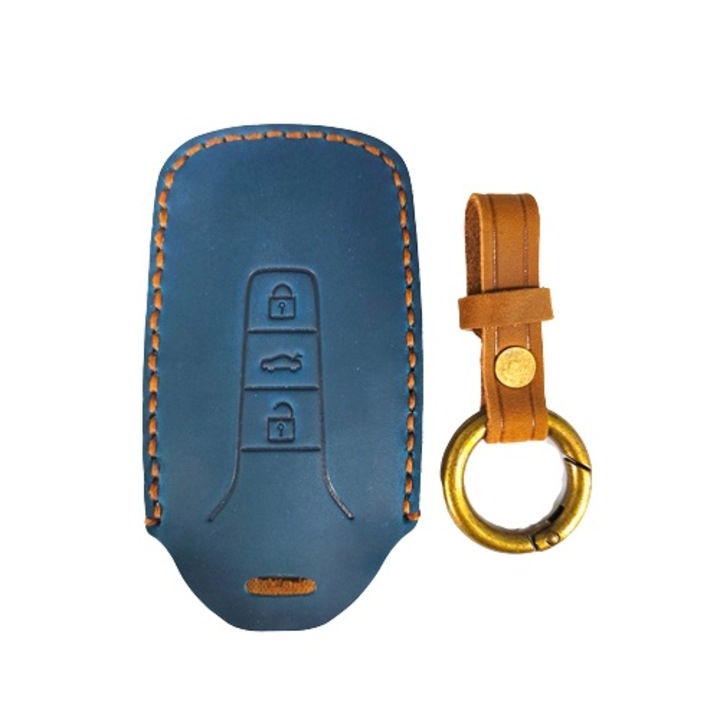 Husa cheie din piele compatibila cu VW Touareg 2020, AUTOTOB®, albastru