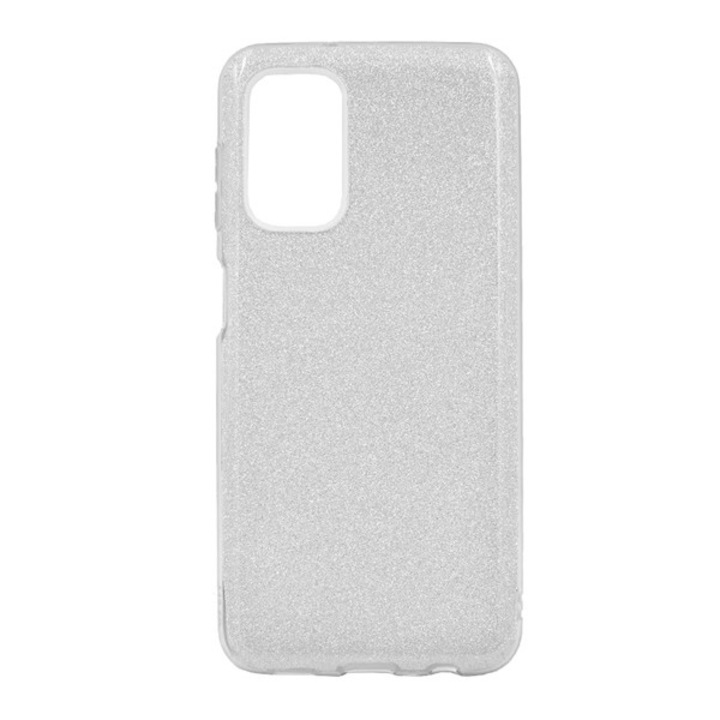 Gigapack szilikon mobiltelefon tok, műanyag belső, csillogó hátlap, ezüst, kompatibilis: Samsung Galaxy A04s, SM-A047F, / Galaxy A13 5G, SM-A136