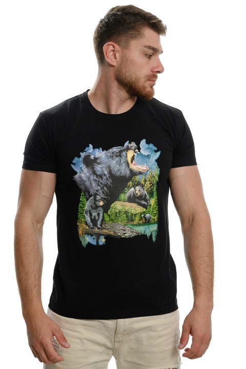 Férfi Printex póló, Medve, Grizzly, Transzfernyomás, Fekete