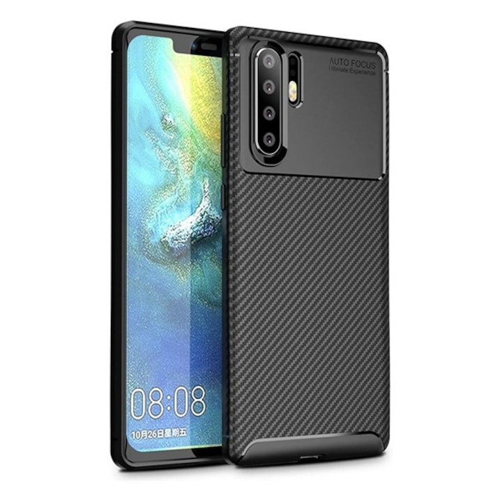 Mobiltelefon tok, kompatibilis, Huawei P30 Pro Gigapack szilikon telefonvédő (ütésállóság, légpárnás sarok, karbon minta) fekete, gigapack csomagolás
