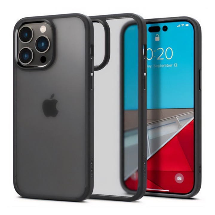Apple iPhone 14 Pro Spigen ultra hybrid műanyag telefonvédő (közepesen ütésálló, szilikon légpárnás keret) fekete / átlátszó, ACS04968, gyártói csomagolás