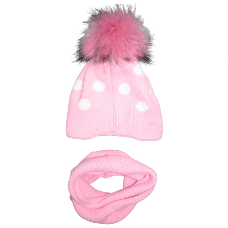 Set 2 piese caciula si fular pentru fete Gracek GR4322-52, Roz 52 CM ...