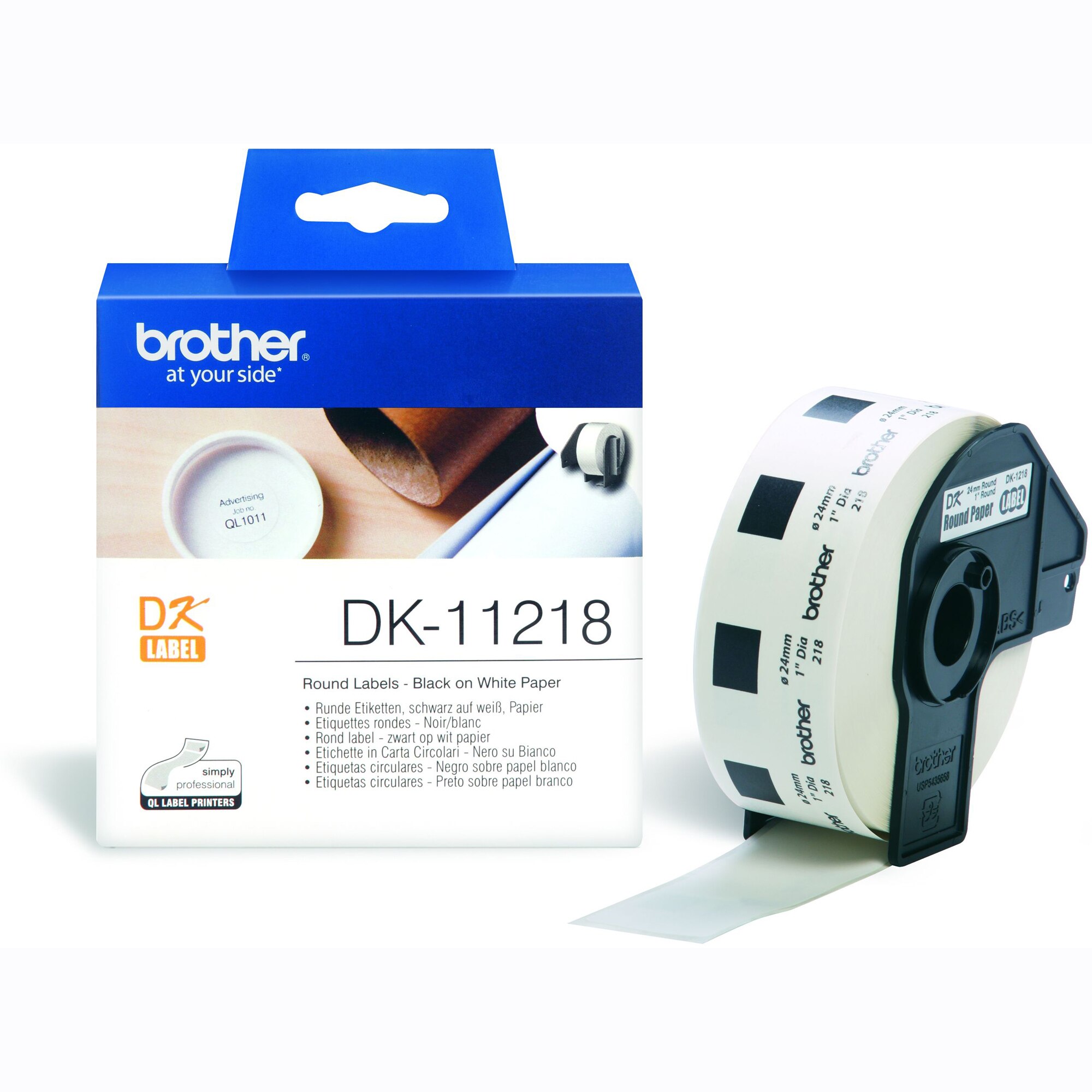 Rola Etichete Brother DK11218 Round Paper 1 Label, 24mm x 24mm x 1000
