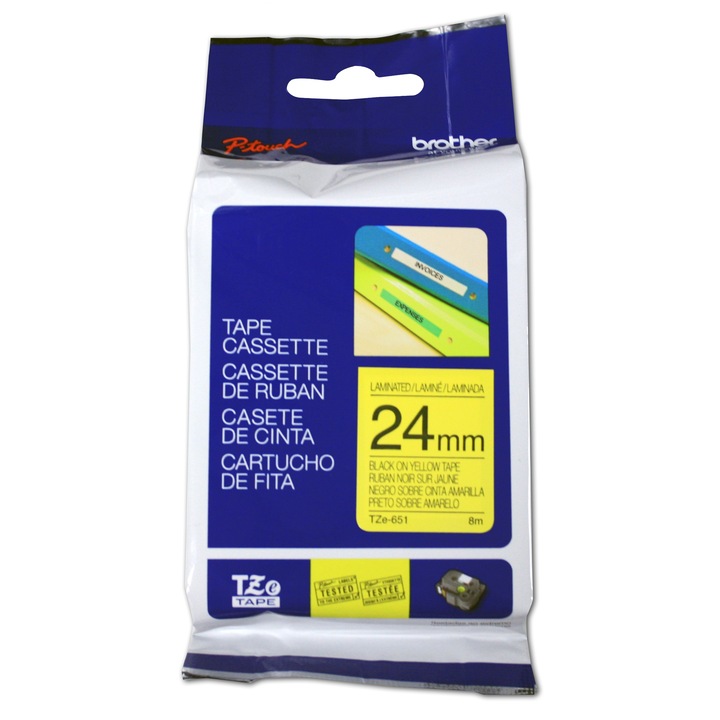 Ламинирани етикети Brother TZE651 Black on Yellow 24мм